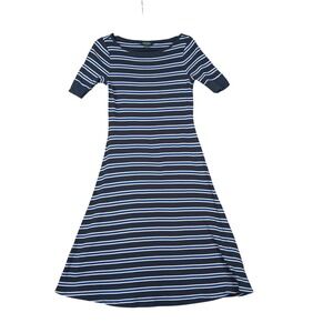 Lauren Ralph Lauren Women's‎ Striped Knit Dress Navy Blue White Boat Neck L